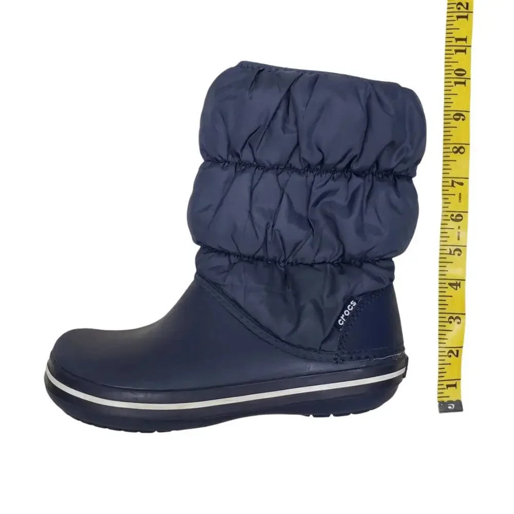 Crocs Winter Puff Boots 14614 Nylon Textile Navy/White Women's 6